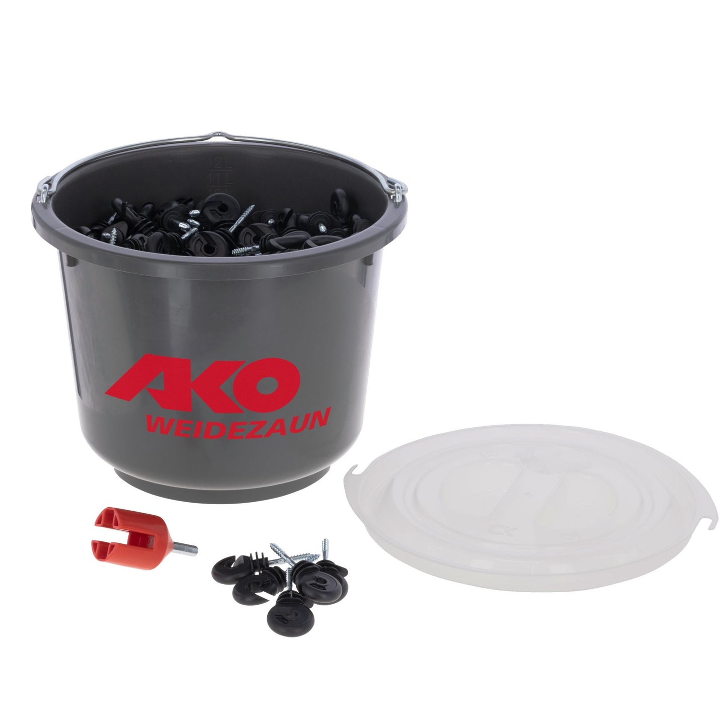 AKO Ringisolator mit durchgehender Stütze inkl. Einschrauber im robusten Stall-/Baueimer