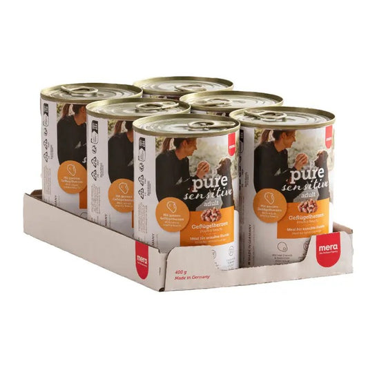 mera pure sensitive Geflügelherzen Nassfutter 6x400g